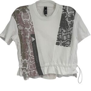Adidas Stella McCartney Top Graphic Drawstring Waist Short Sleeve Size XS White